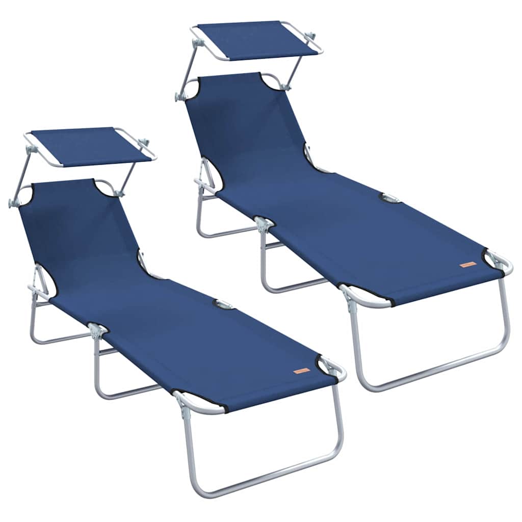 Tumbona 2 pcs Azul 58 x 188 x 77 cm Poliéster