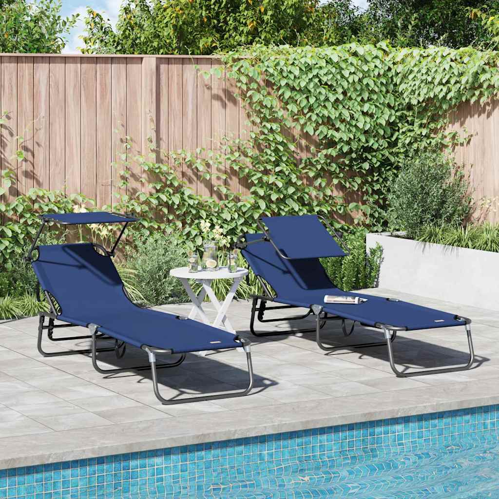 Tumbona plegable 2 pcs Azul 190 x 57 x 81 cm oxford