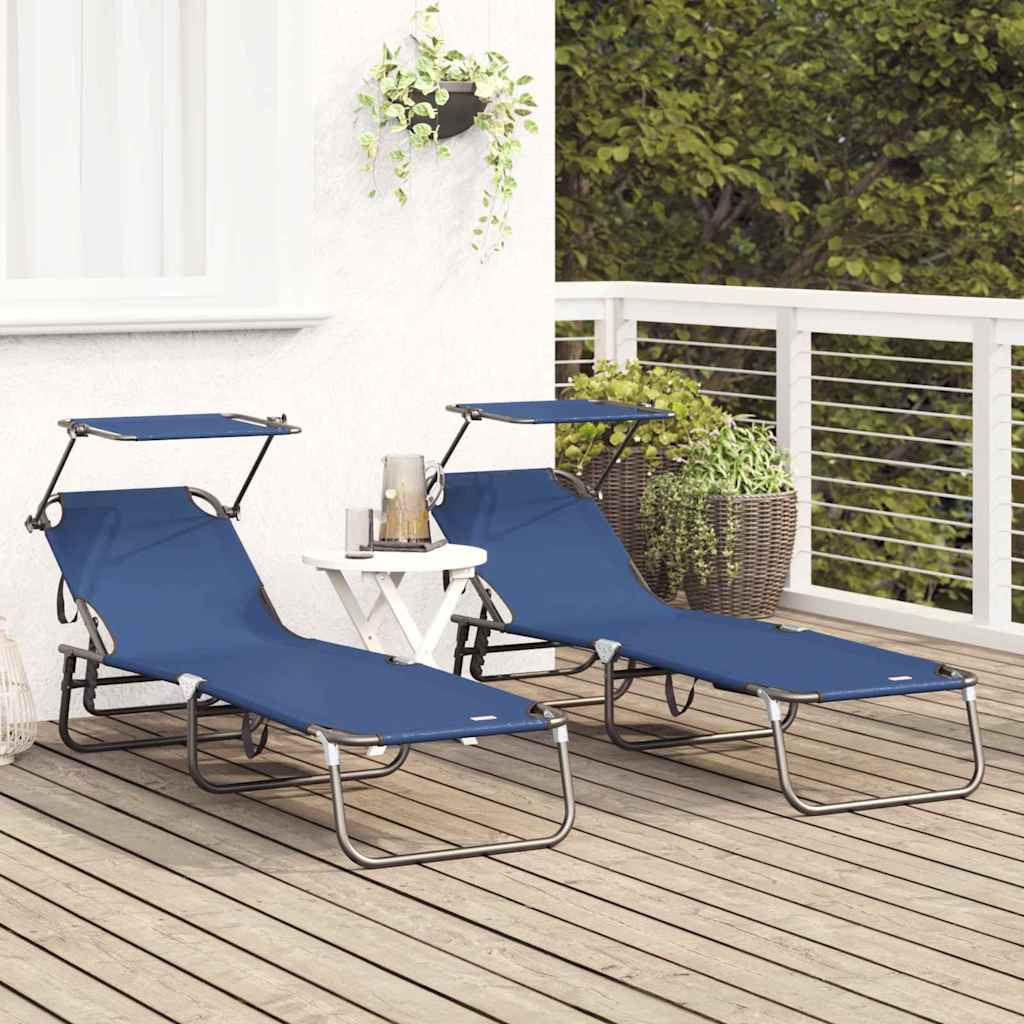 Tumbona plegable 2 pcs Azul 190 x 57 x 81 cm oxford