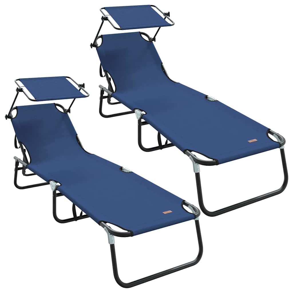 Tumbona plegable 2 pcs Azul 190 x 57 x 81 cm oxford
