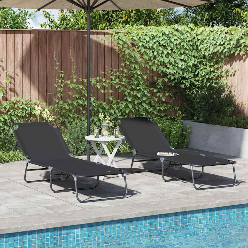 Tumbona plegable 2 pcs Gris 188 x 57 x 86,5 cm Poliéster