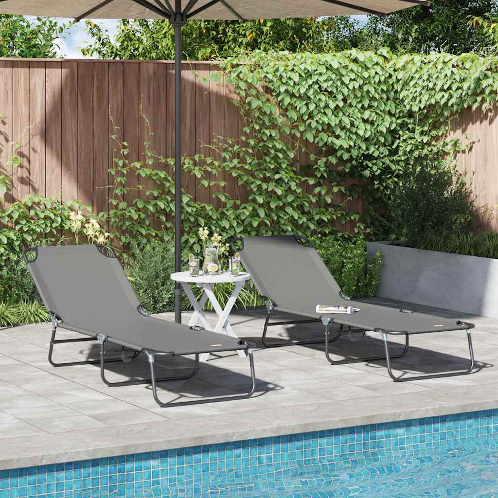 Tumbona plegable 2 pcs Gris 188 x 57 x 86,5 cm Poliéster