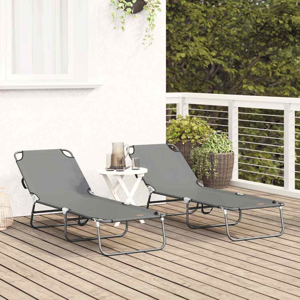 Tumbona plegable 2 pcs Gris 188 x 57 x 86,5 cm Poliéster