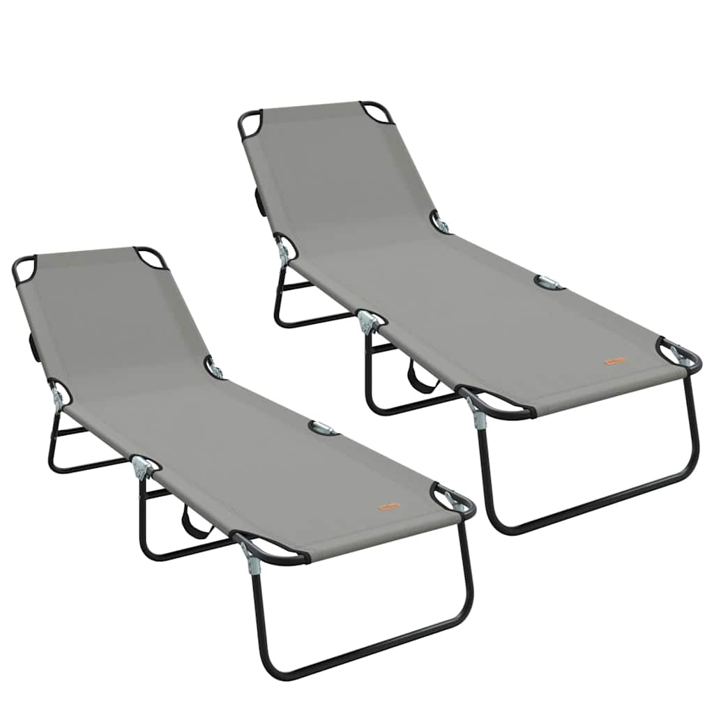 Tumbona plegable 2 pcs Gris 188 x 57 x 86,5 cm Poliéster
