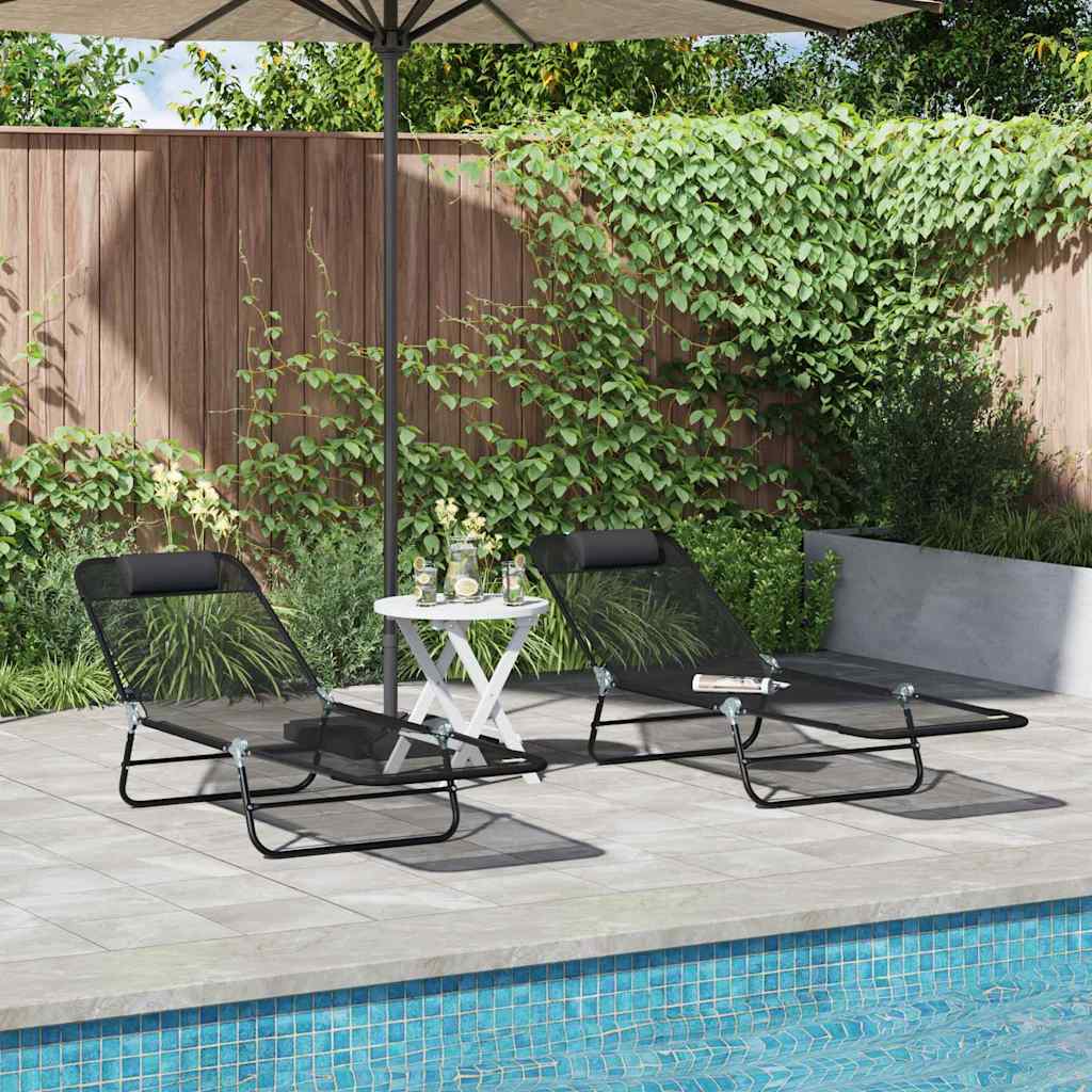 Tumbona plegable 2 pcs Azul marino 182 x 55 x 85,5 cm Textileno