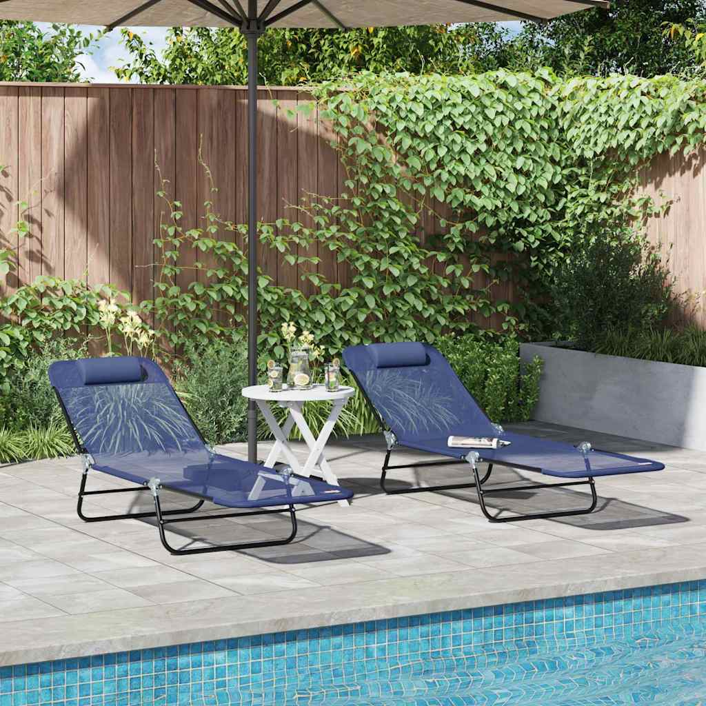 Tumbona plegable 2 pcs Azul marino 182 x 55 x 85,5 cm Textileno