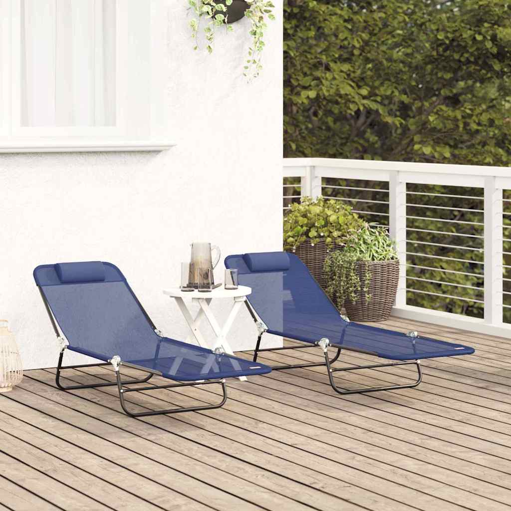 Tumbona plegable 2 pcs Azul marino 182 x 55 x 85,5 cm Textileno