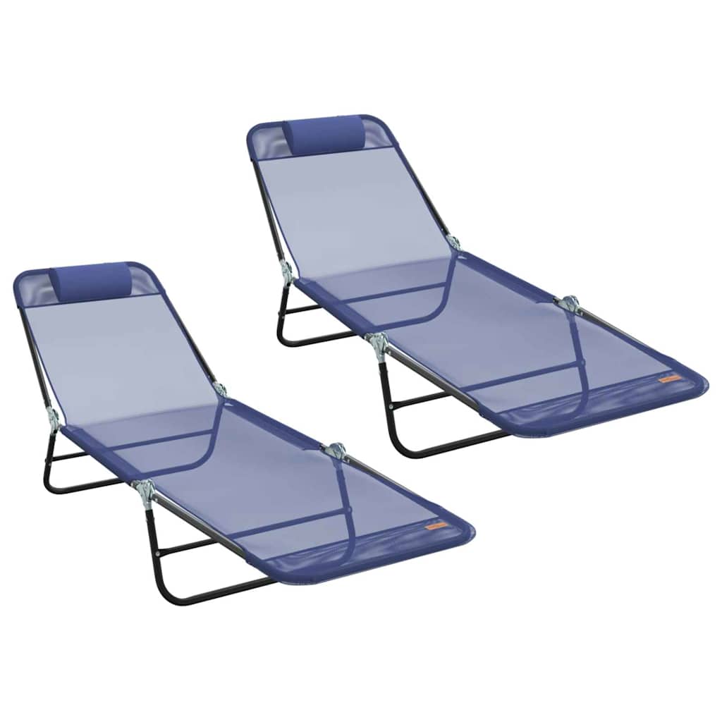 Tumbona plegable 2 pcs Azul marino 182 x 55 x 85,5 cm Textileno