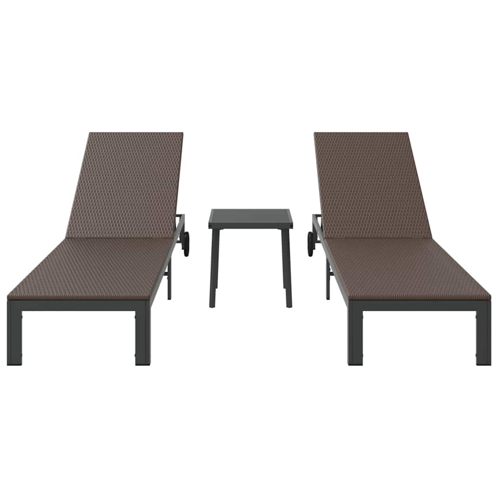 Tumbona 2-persona 3 pcs Marrón ratán sintético