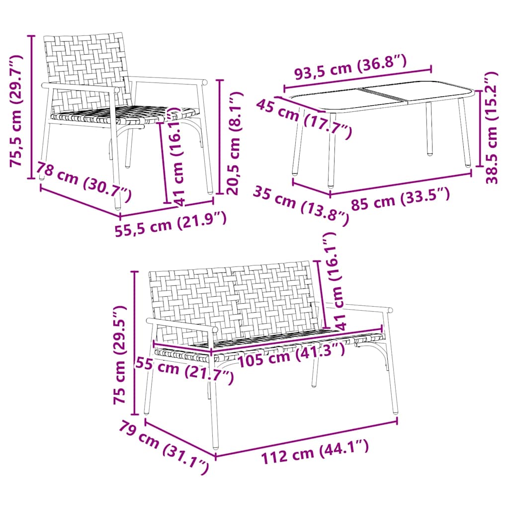 Conjunto de Comedor de Jardín 4 pcs Marrón ratán sintético
