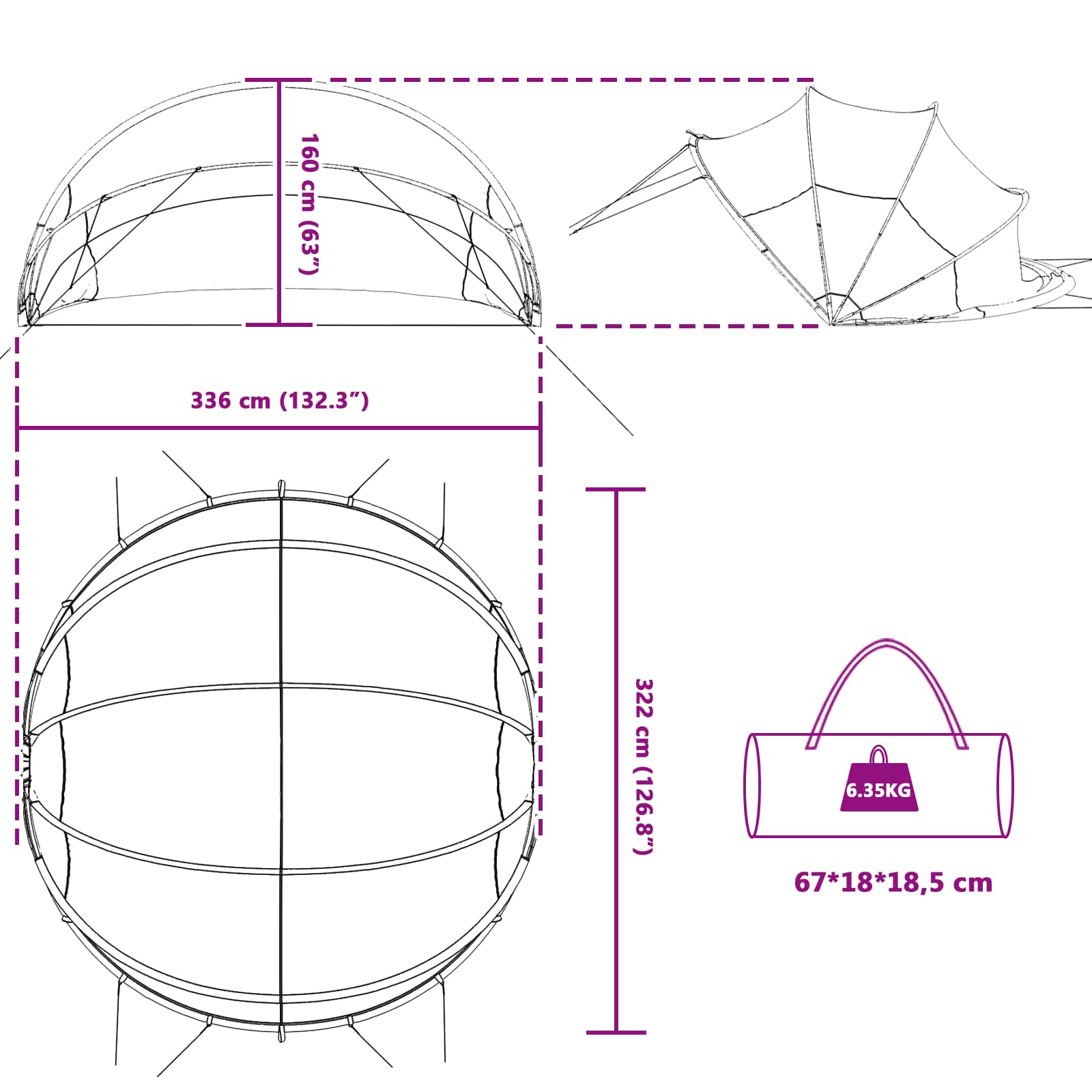 Cúpula para piscina Manual Azul 336 x 322 x 160 cm