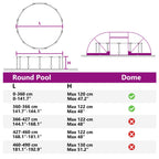 Tienda de piscina tipo cúpula Azul 538 x 440 x 204 cm