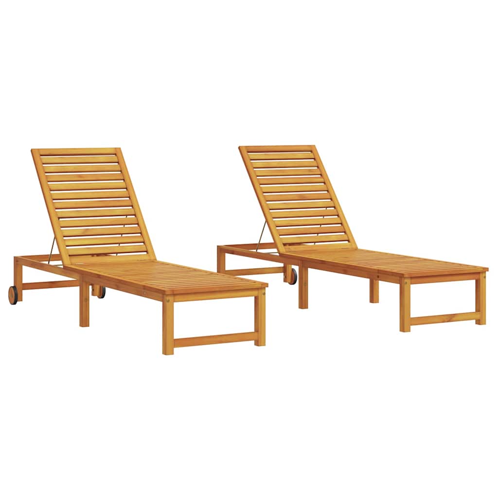 Tumbona 2 pcs Marrón 202 x 53 x 89 cm Madera de Acacia Sólida