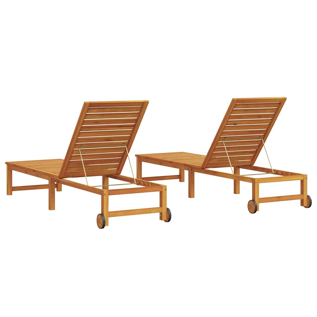 Tumbona 2 pcs Marrón 202 x 53 x 89 cm Madera de Acacia Sólida