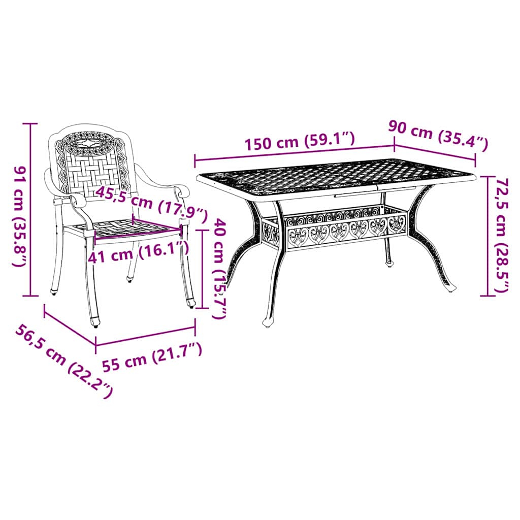 Conjunto de Comedor de Jardín 5 pcs Aluminio