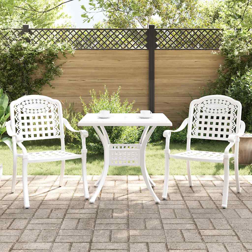 Conjunto de mesa de jardim 3 peças Branco Alumínio fundido