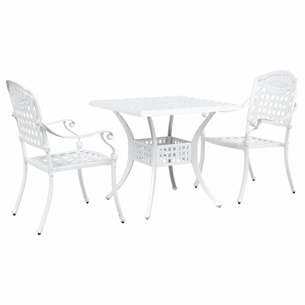 Conjunto de mesa de jardín 3 pcs Blanco Aluminio fundido