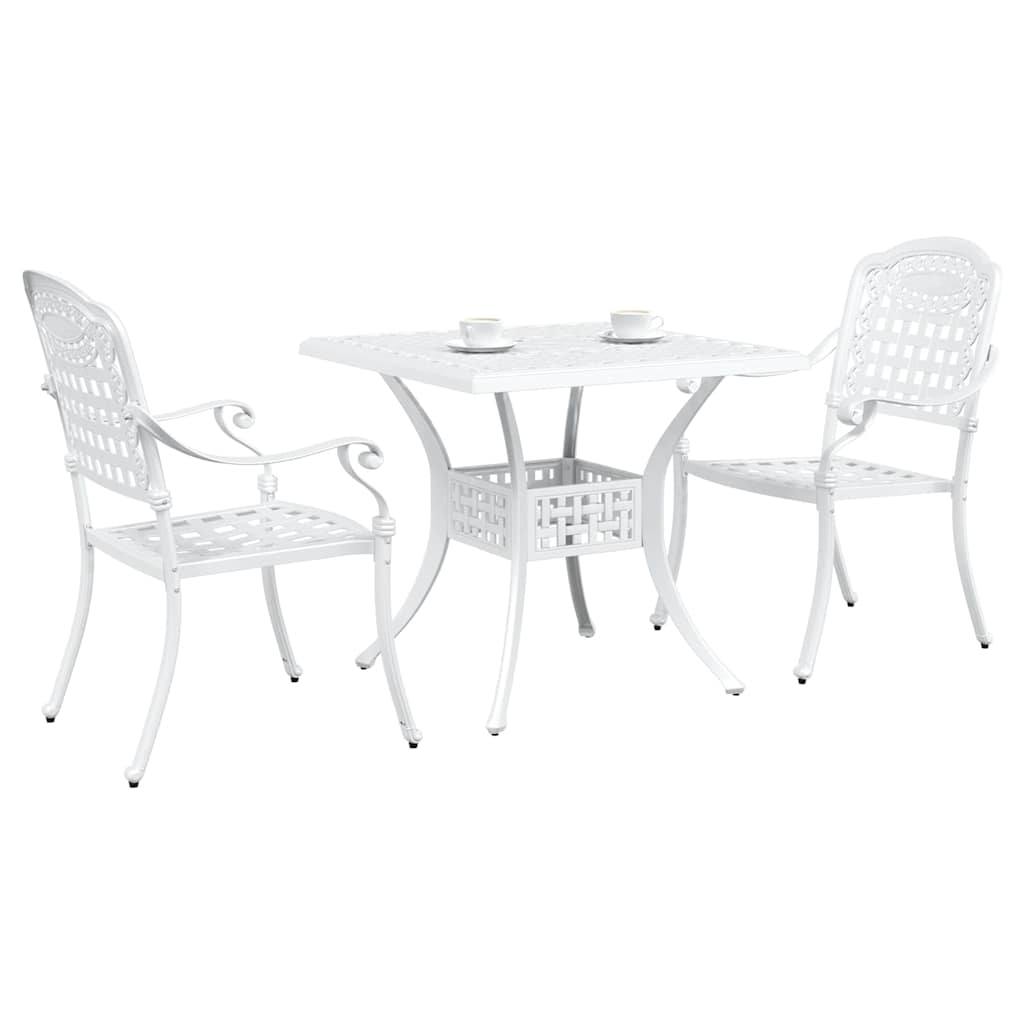 Conjunto de mesa de jardín 3 pcs Blanco Aluminio fundido