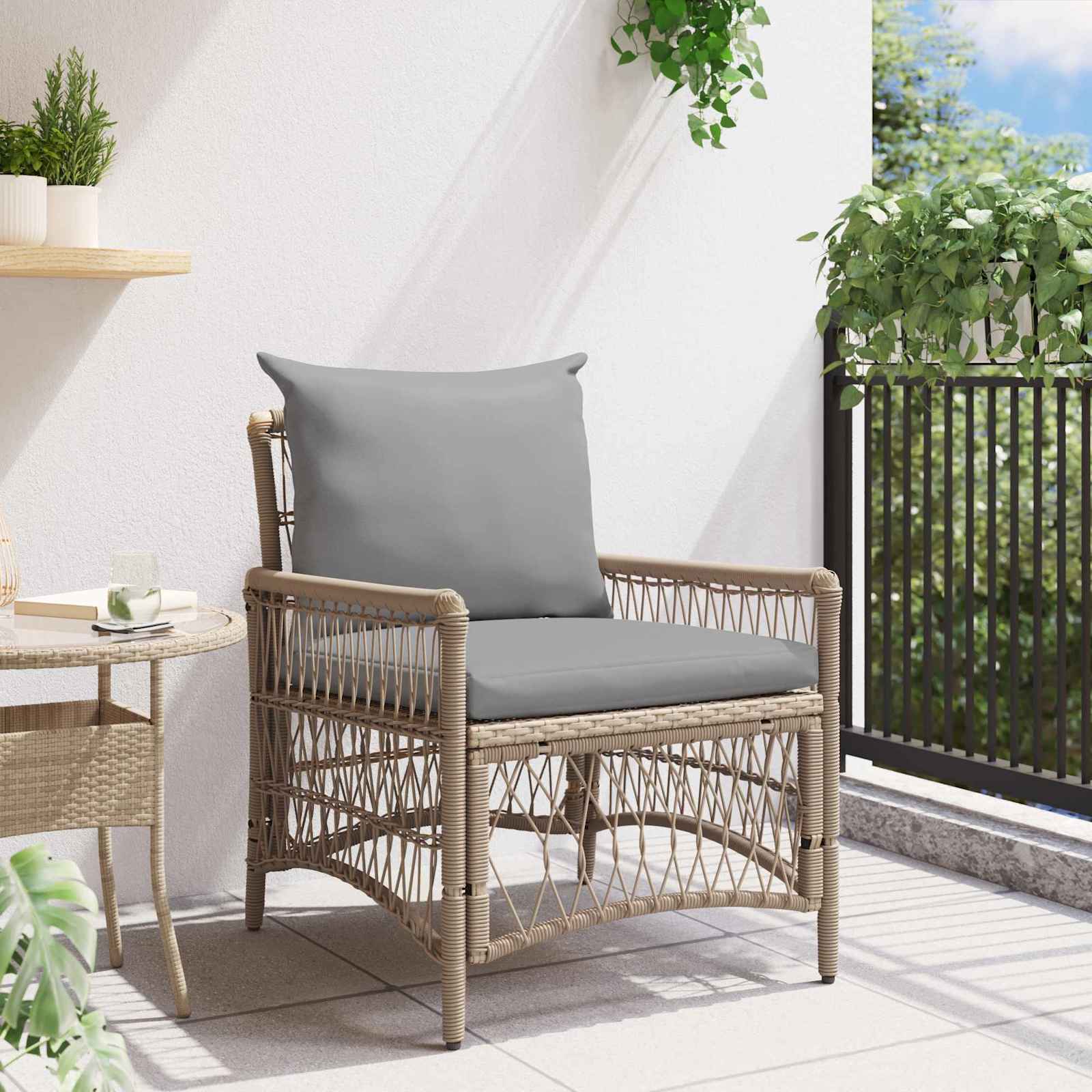 Silla de Jardín con cojín Beige 73 x 61 x 77 cm ratán sintético