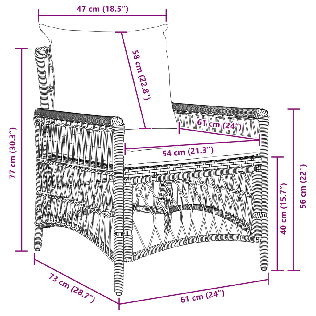 Silla de Jardín con cojín Beige 73 x 61 x 77 cm ratán sintético