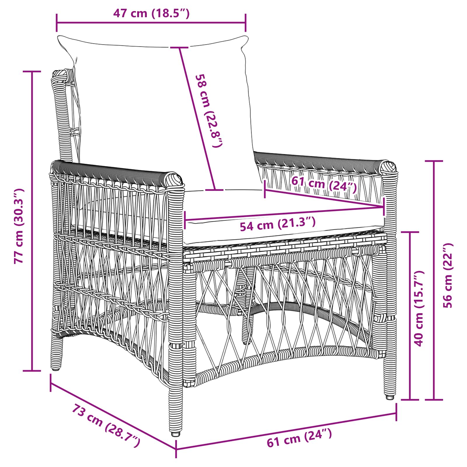 Silla de Jardín con cojín Beige 73 x 61 x 77 cm ratán sintético