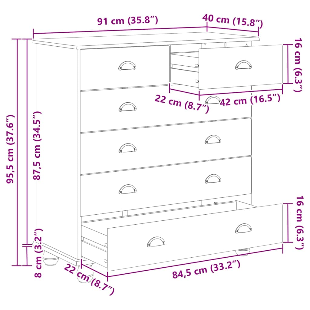 Cajón de Gaveta ASKIM 91 x 40 x 95,5 cm Madera de pino macizo
