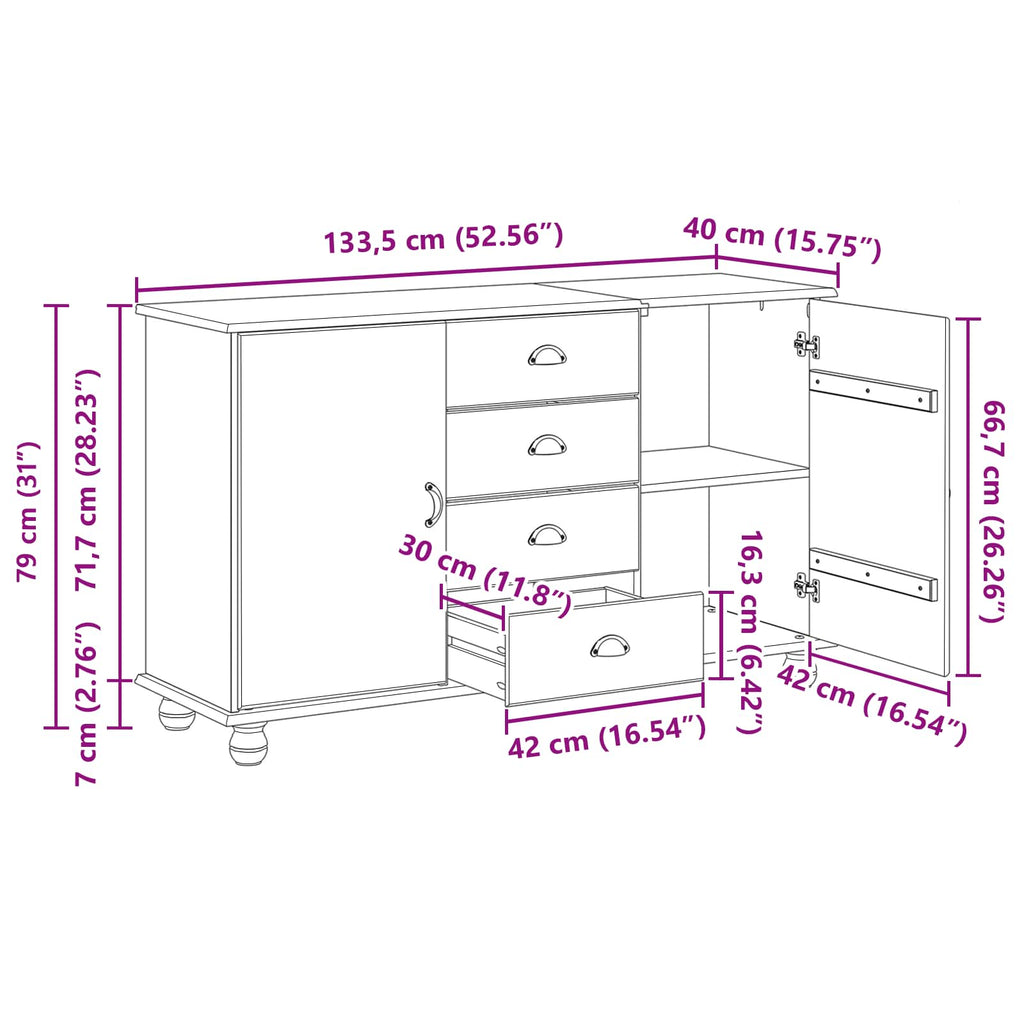 Aparador ASKIM 133,5 x 40 x 79 cm Madera maciza de pino