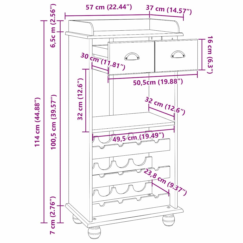 Armario para Vinos ASKIM Cera de Miel 57 x 37 x 114 cm