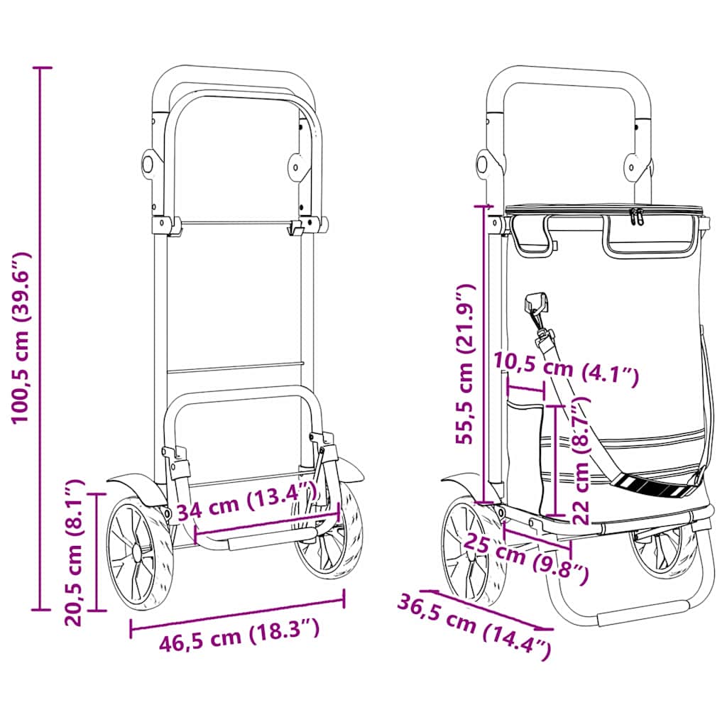 Carro de compras Azul 36,5 x 46,5 x 100,5 cm Tela Oxford