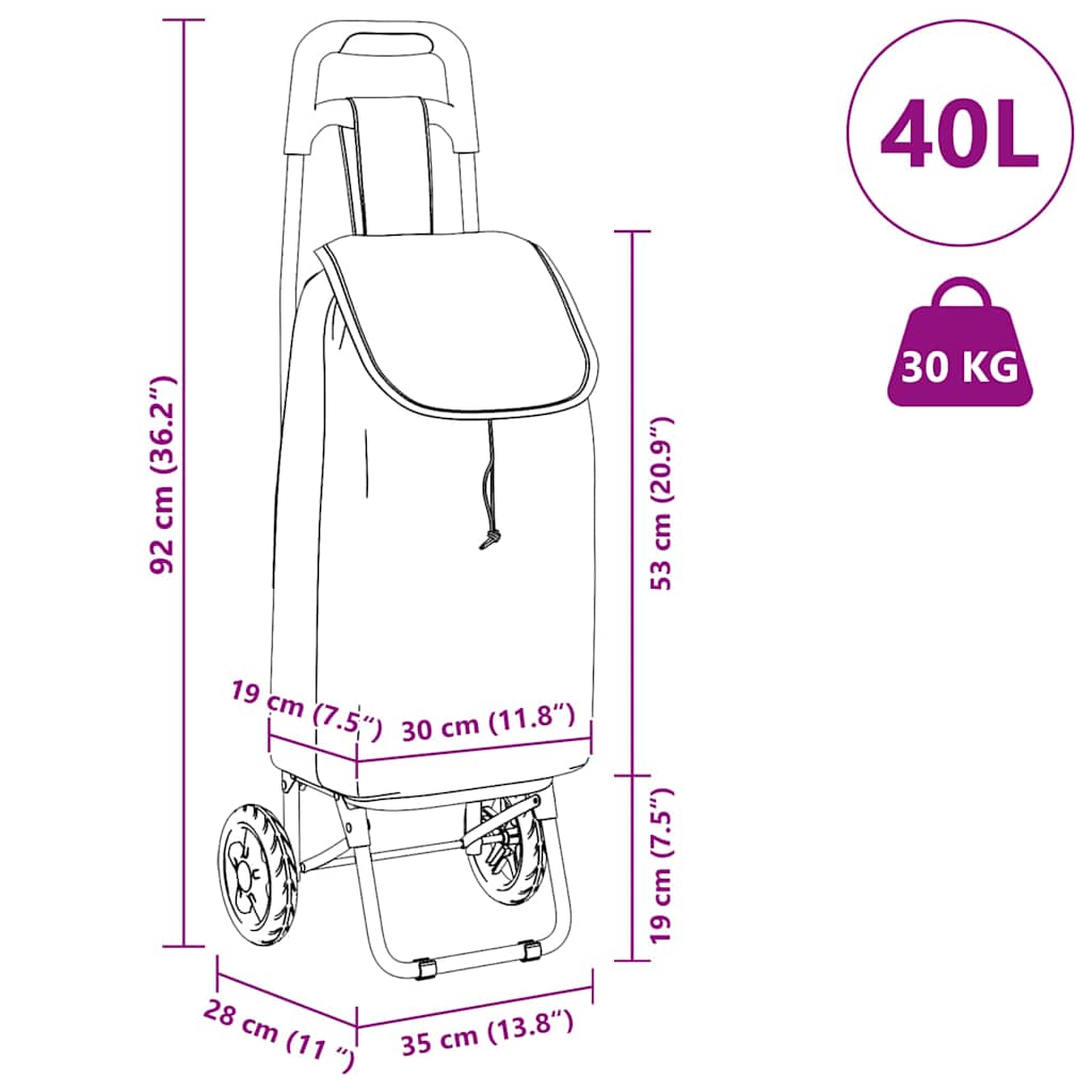 Carro de compras Gris 35 x 28 x 92 cm Tela Oxford