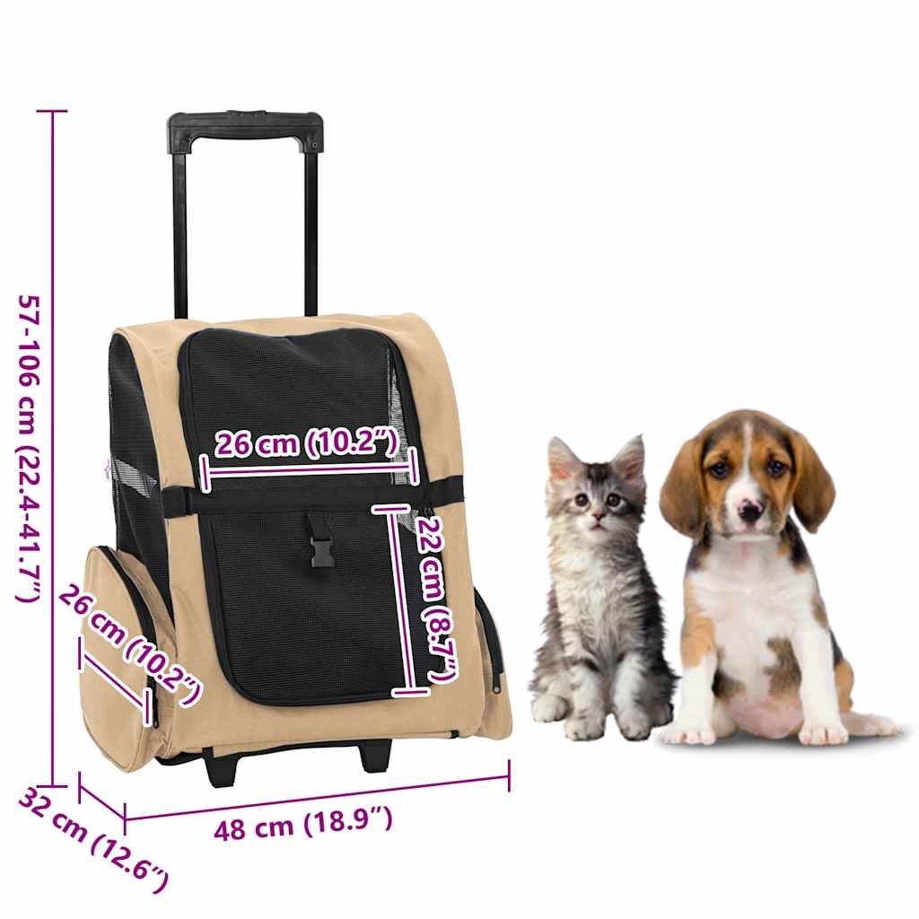 Carrito para mascotas 3 en 1 diseño arena 48x32x(57-106) cm tela Oxford