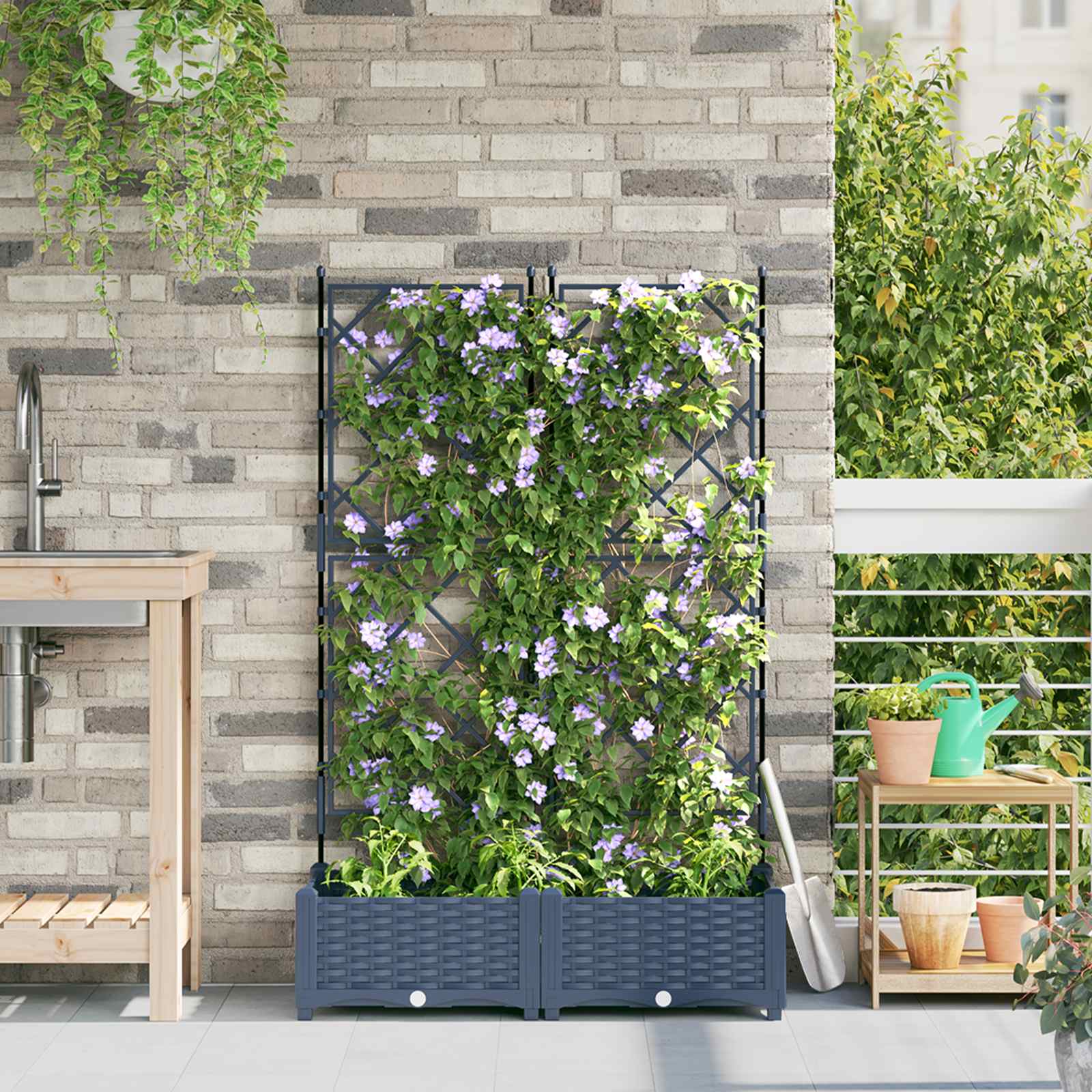 Macetero de Jardín 2 pcs Gris 80 x 40 x 125,5 cm Plástico