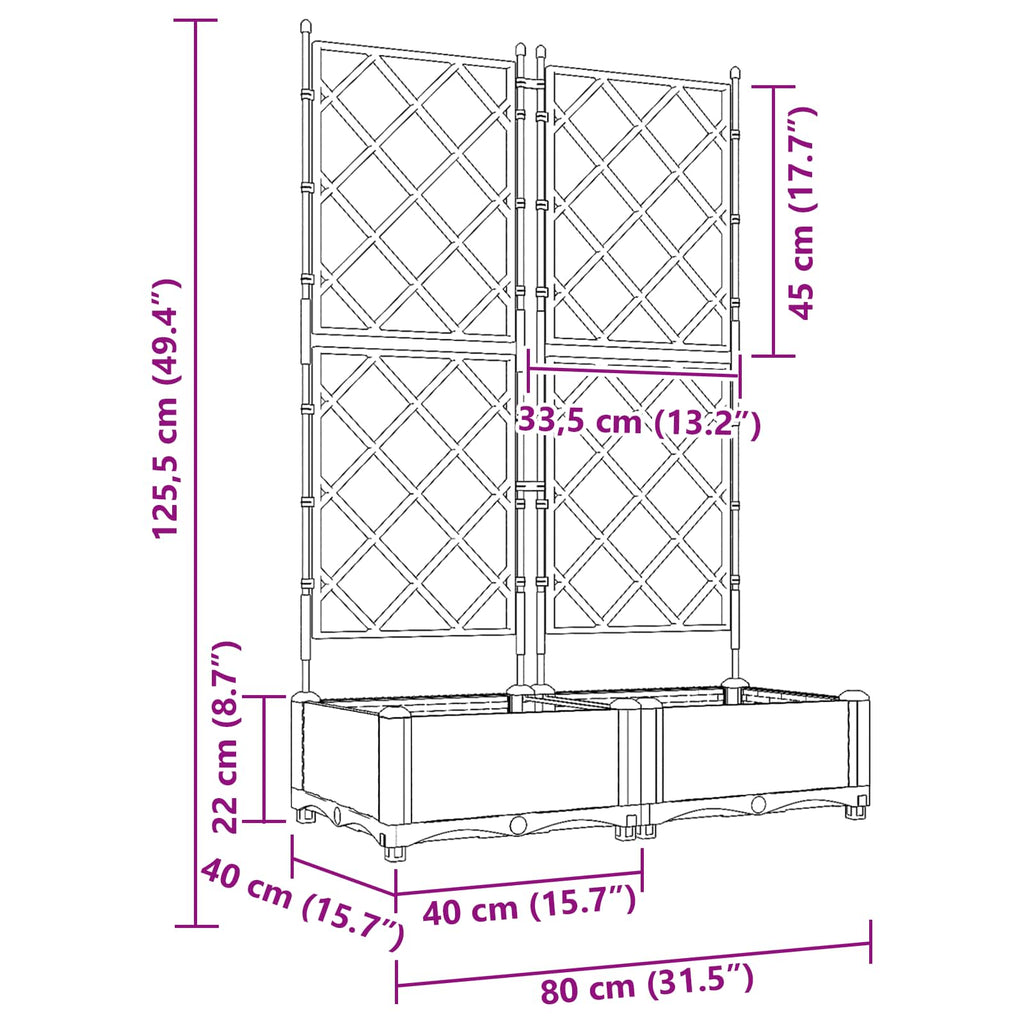 Macetero de Jardín 2 pcs Gris 80 x 40 x 125,5 cm Plástico