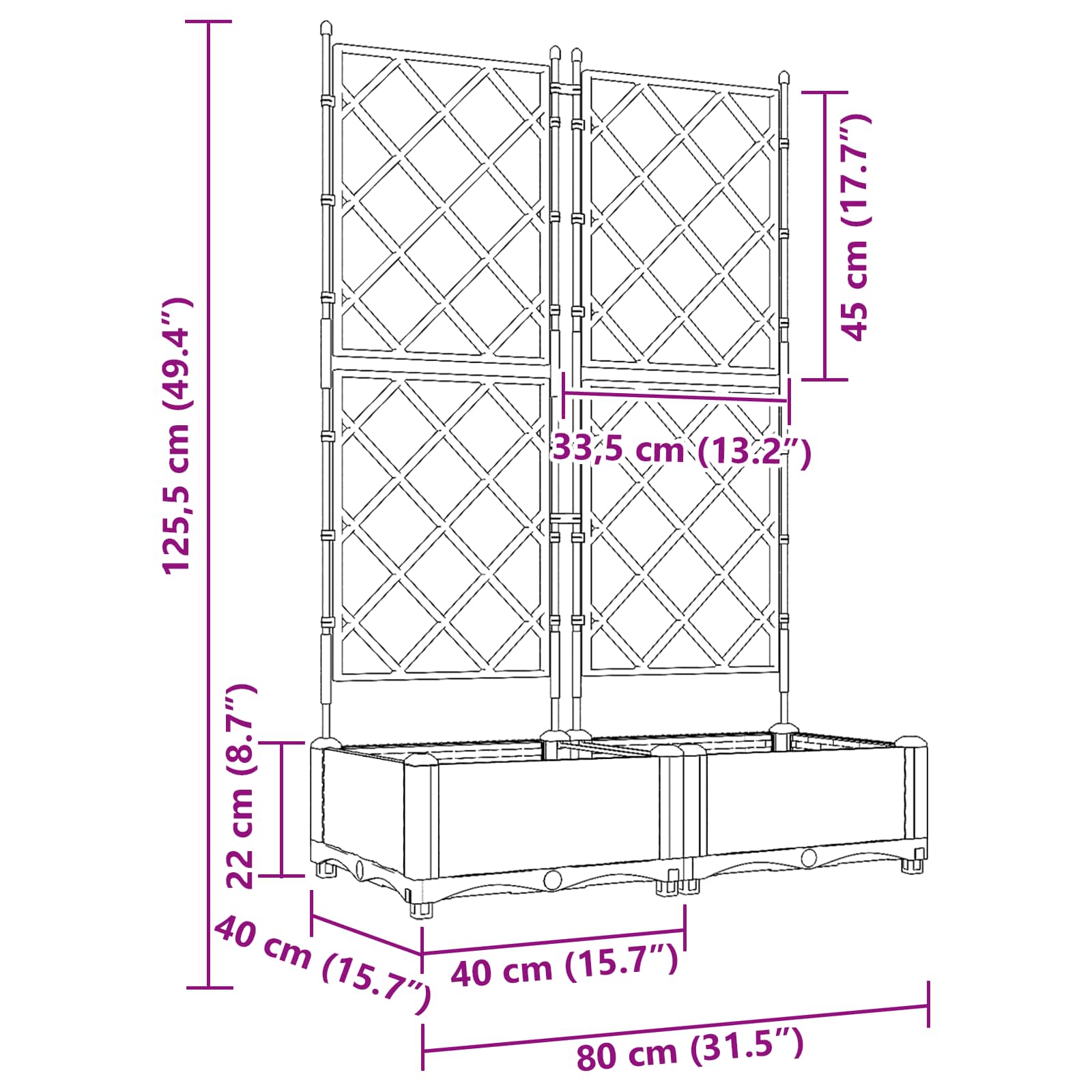 Macetero de Jardín 2 pcs Gris 80 x 40 x 125,5 cm Plástico