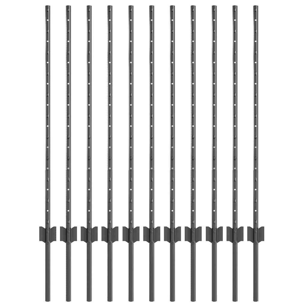 Poste de Valla 11 pcs Gris 100 cm Acero