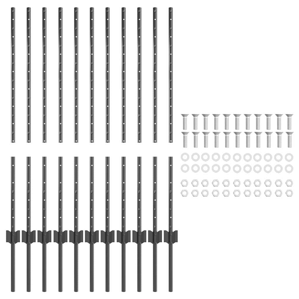 Poste de Valla 11 pcs Gris 100 cm Acero