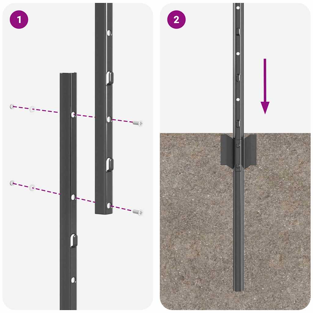Poste de Valla 11 pcs Gris 100 cm Acero