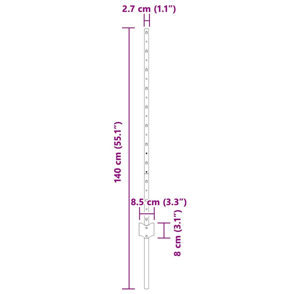 Poste de Valla 11 pcs Gris 100 cm Acero