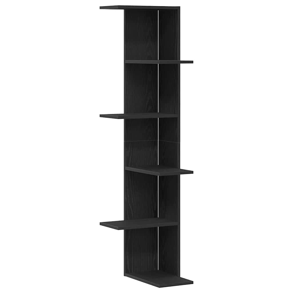 Estante de Esquina de Pared Roble Negro 36.5 x 36.5 x 140 cm