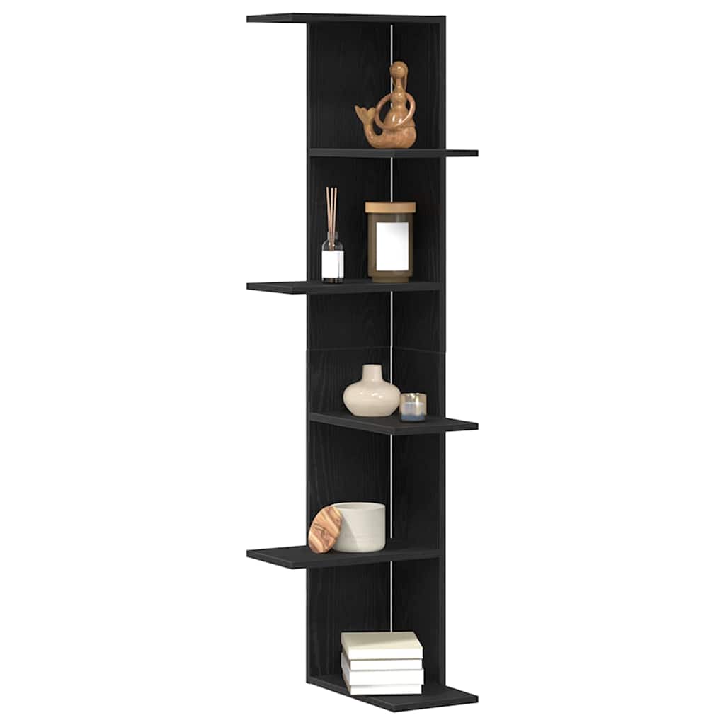 Estante de Esquina de Pared Roble Negro 36.5 x 36.5 x 140 cm
