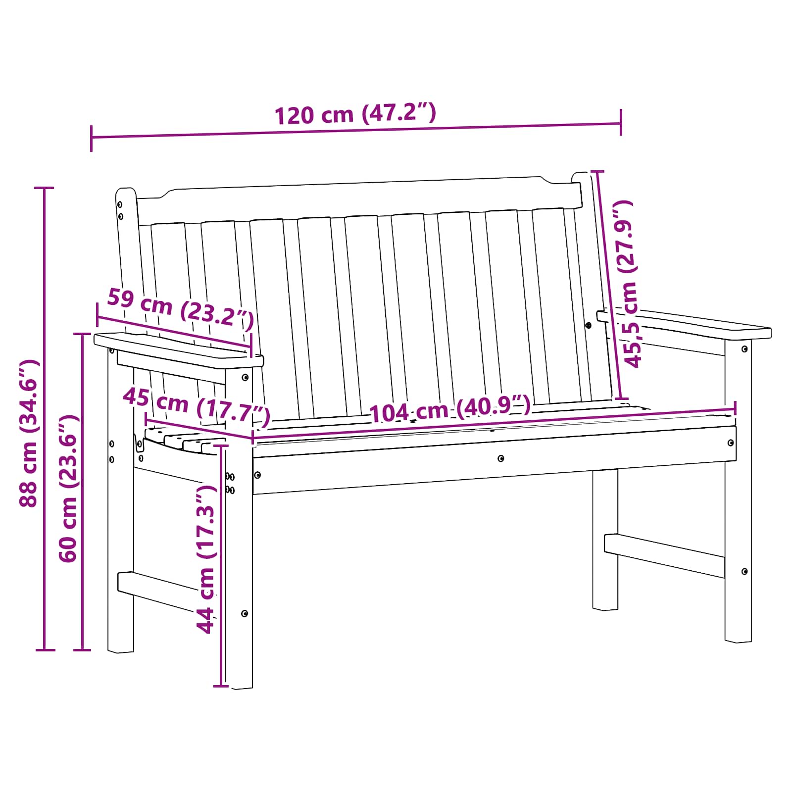 Banco de jardín 120 x 59 x 88 cm HDPE