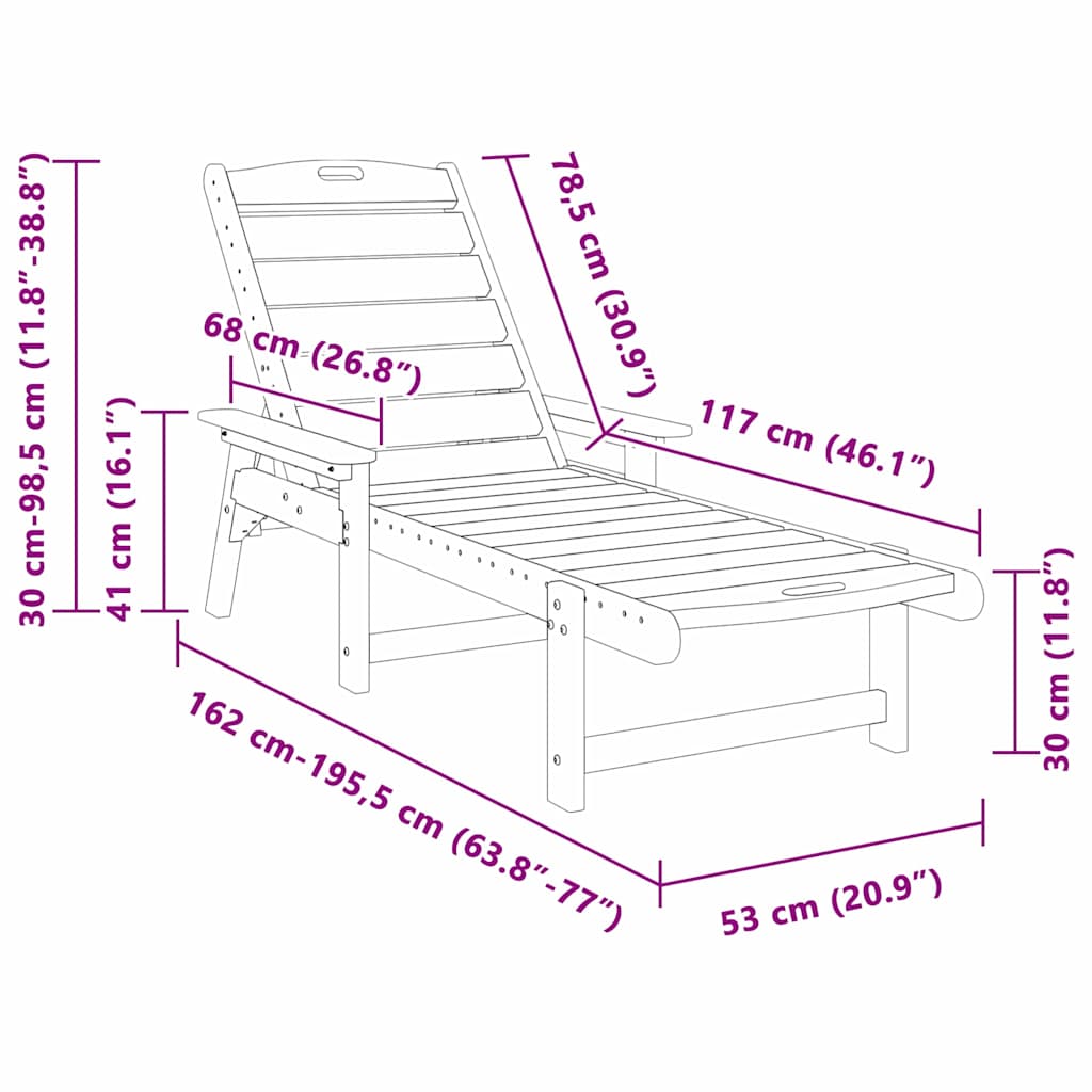 Tumbona 195,5 x 53 x 98,5 cm HDPE