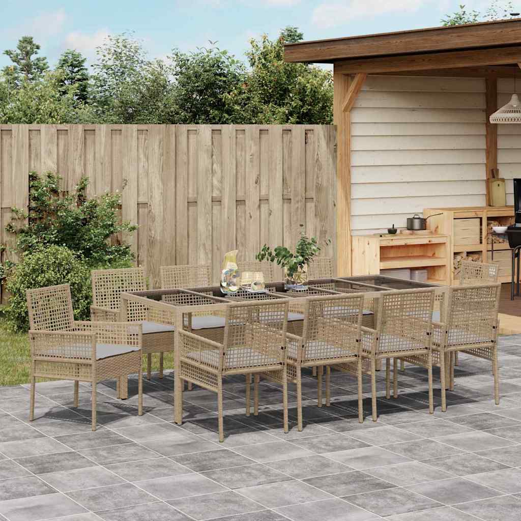 Conjunto de Comedor de Jardín 11 pcs Beige ratán sintético