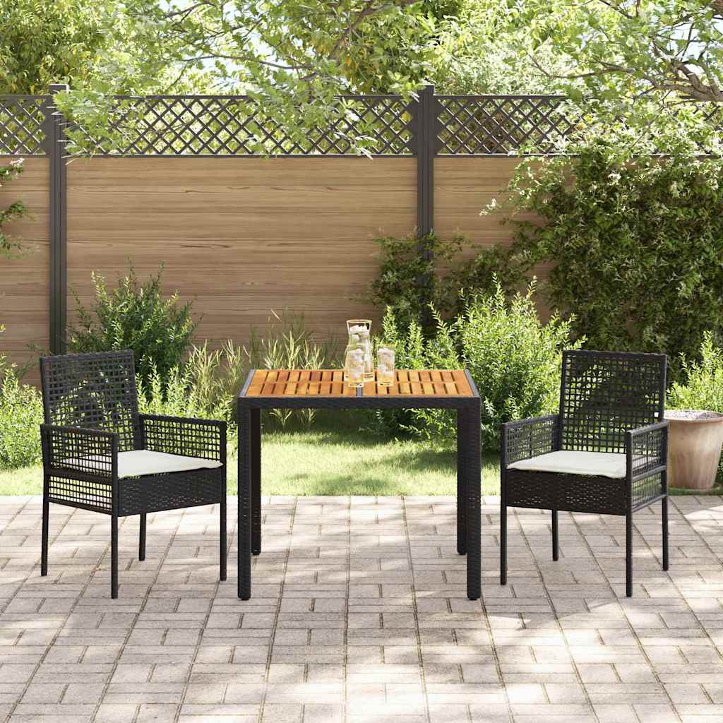 Conjunto de Comedor de Jardín 3 pcs Negro ratán sintético