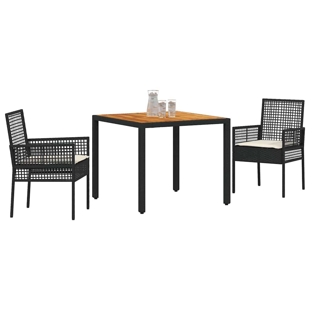 Conjunto de Comedor de Jardín 3 pcs Negro ratán sintético