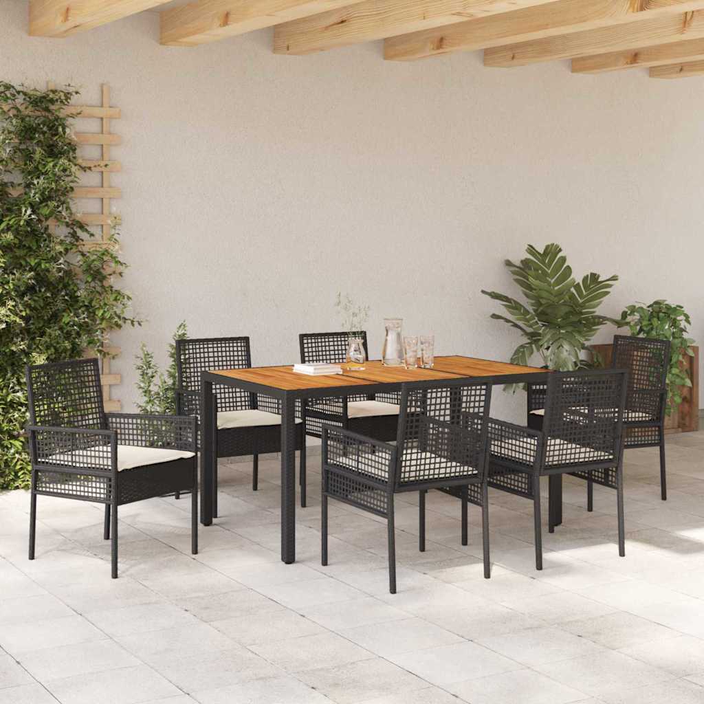 Conjunto de Comedor de Jardín 7 pcs Negro ratán sintético