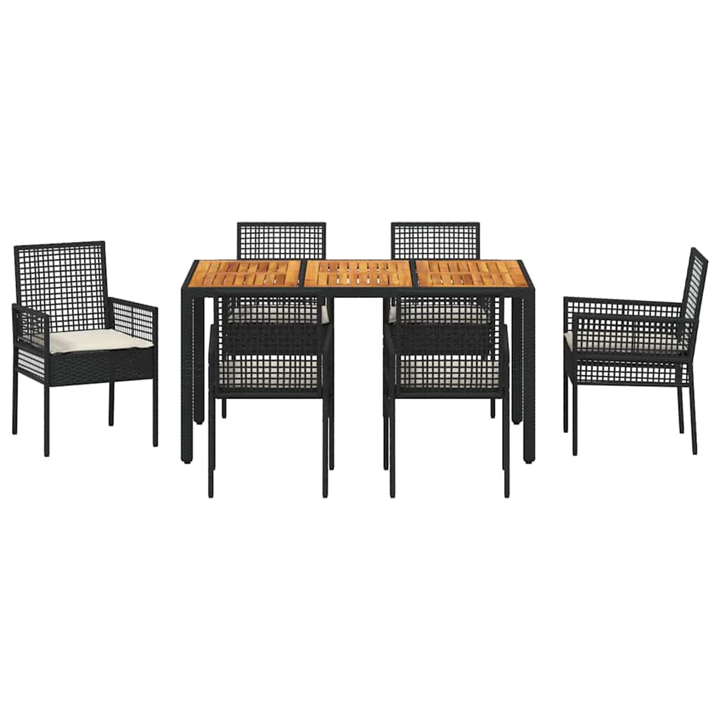 Conjunto de Comedor de Jardín 7 pcs Negro ratán sintético