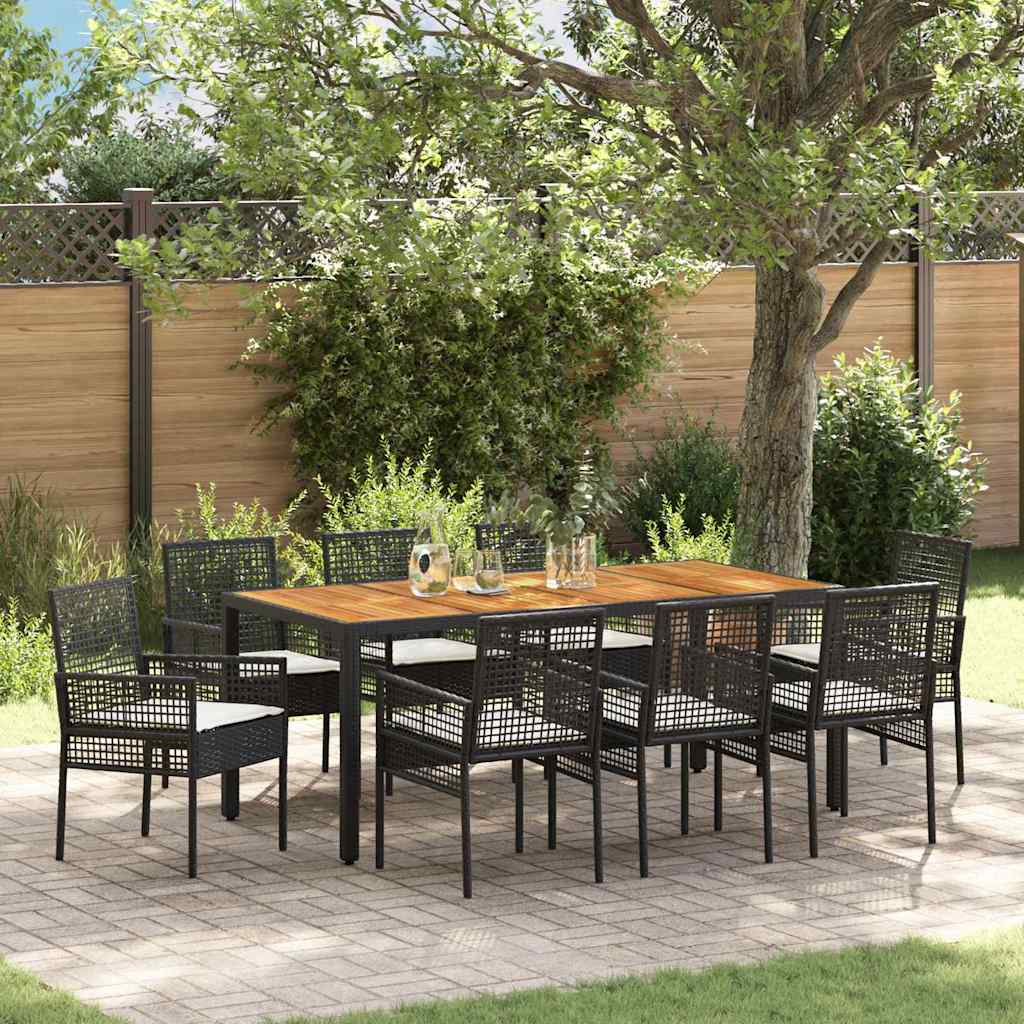 Conjunto de Comedor de Jardín 9 pcs Negro ratán sintético