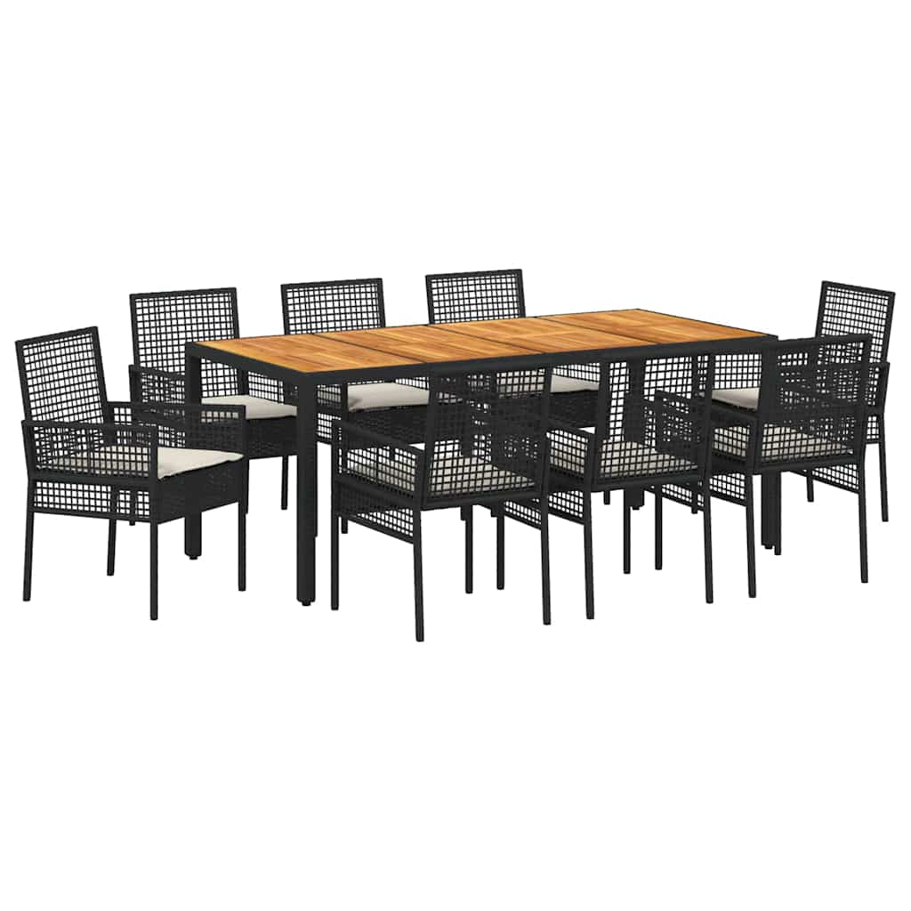 Conjunto de Comedor de Jardín 9 pcs Negro ratán sintético