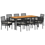 Conjunto de Comedor de Jardín 9 pcs Negro ratán sintético